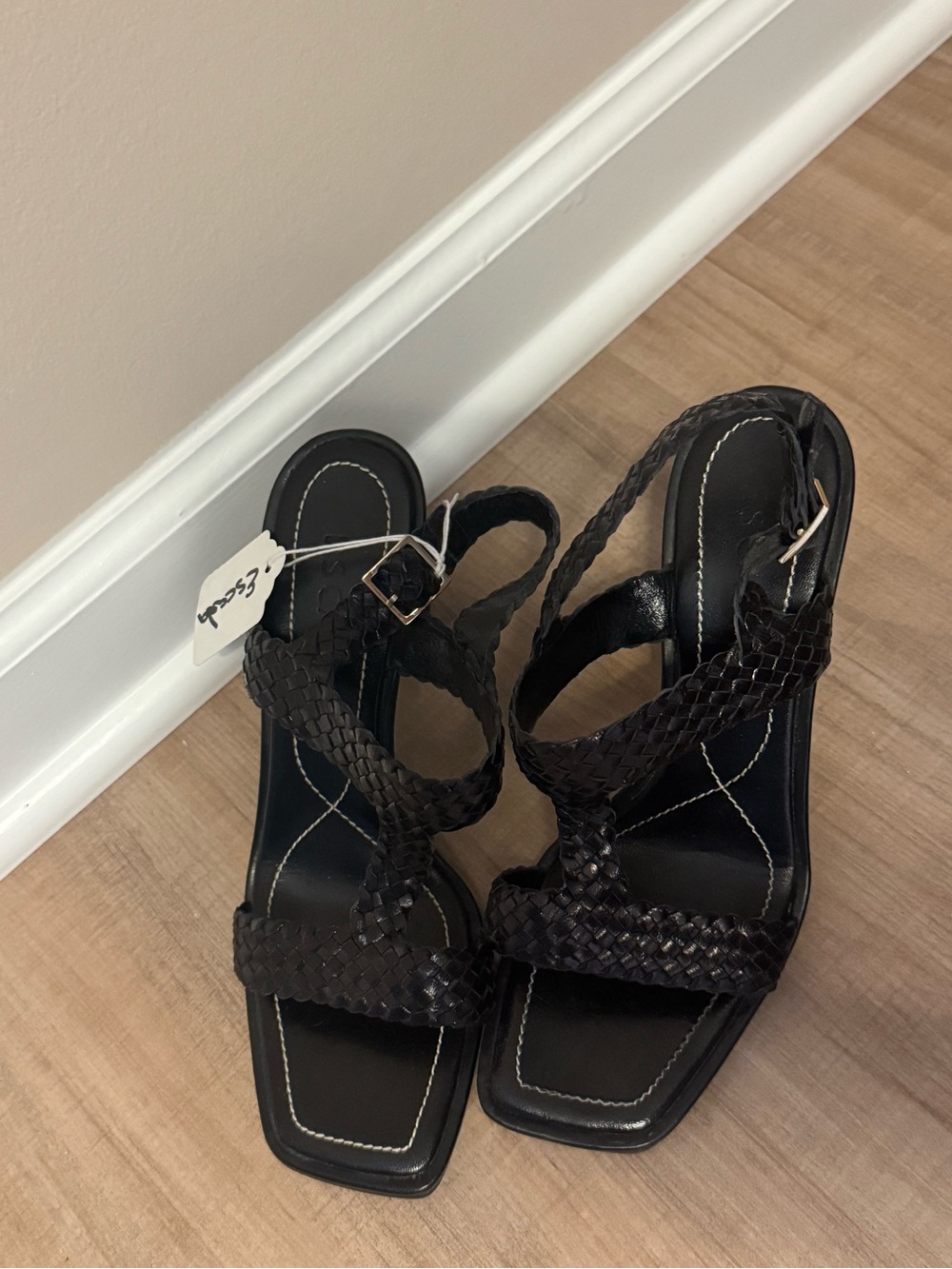 Escada Black Braided Heel Sandals - Picture 2 of 3
